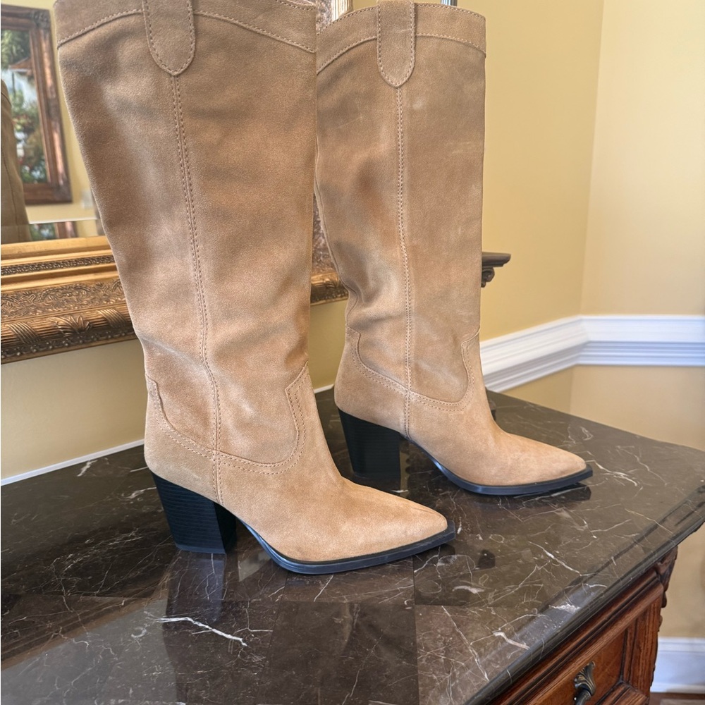 Mango Tan Suede Heeled Boots nwot - Picture 7 of 11